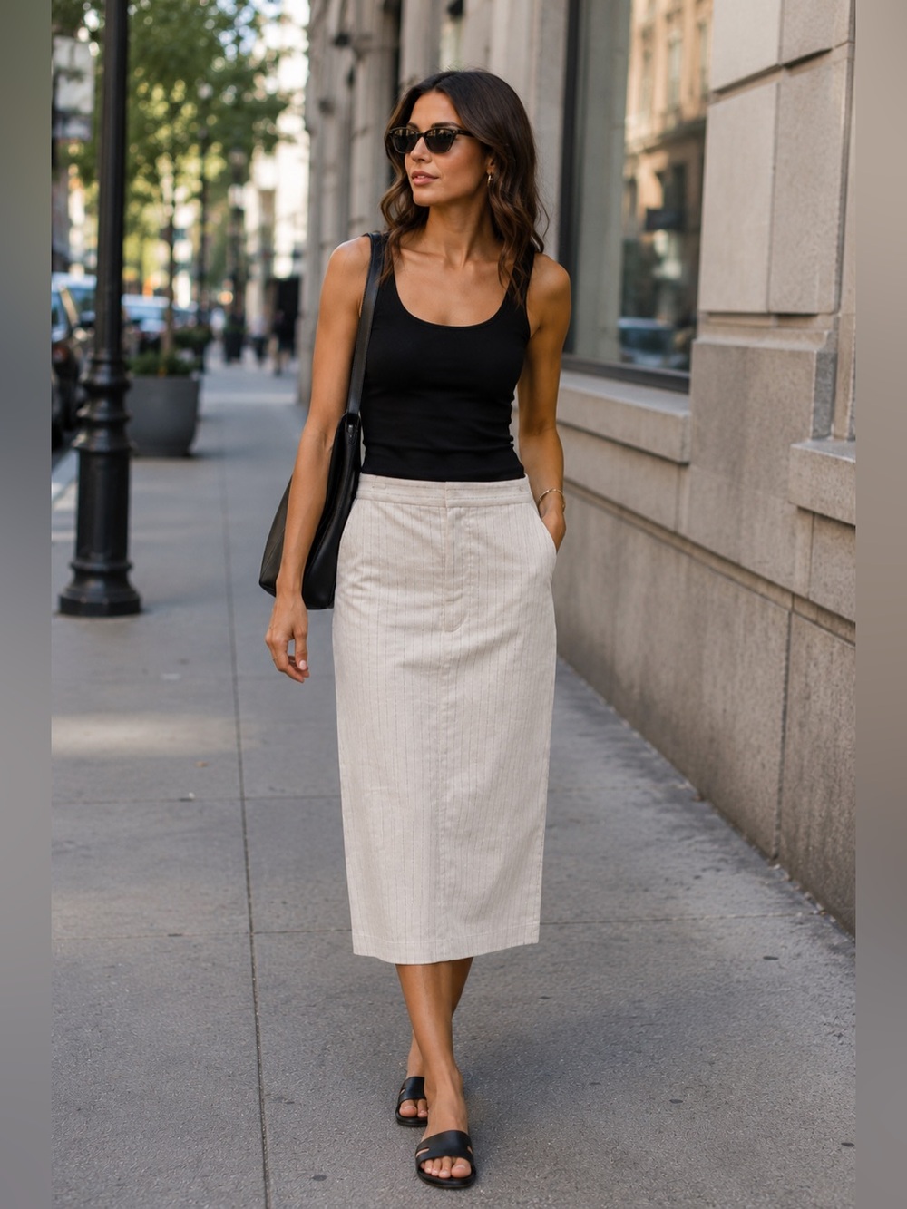 Banana Republic Cream Linen Midi Pencil Skirt with Pinstripes NWT